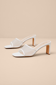 Roreto White Mesh High Heel Slide Sandals 3