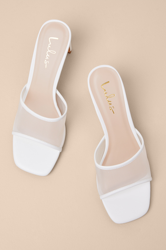 Roreto White Mesh High Heel Slide Sandals 8
