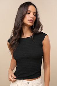 Bellia Black Textured Knit Cap Sleeve Backless Top 2