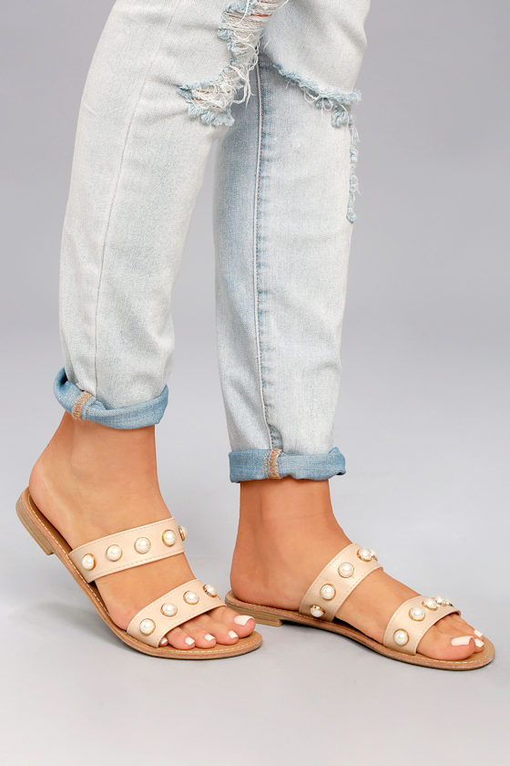 Xandra Nude Pearl Slide Sandals 4