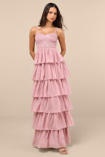 Galina Mauve Sequin Tiered Maxi Dress 2