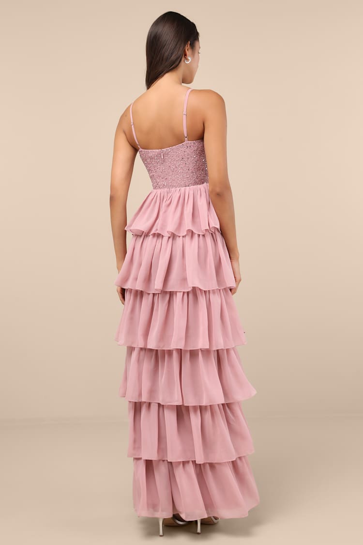 Galina Mauve Sequin Tiered Maxi Dress
