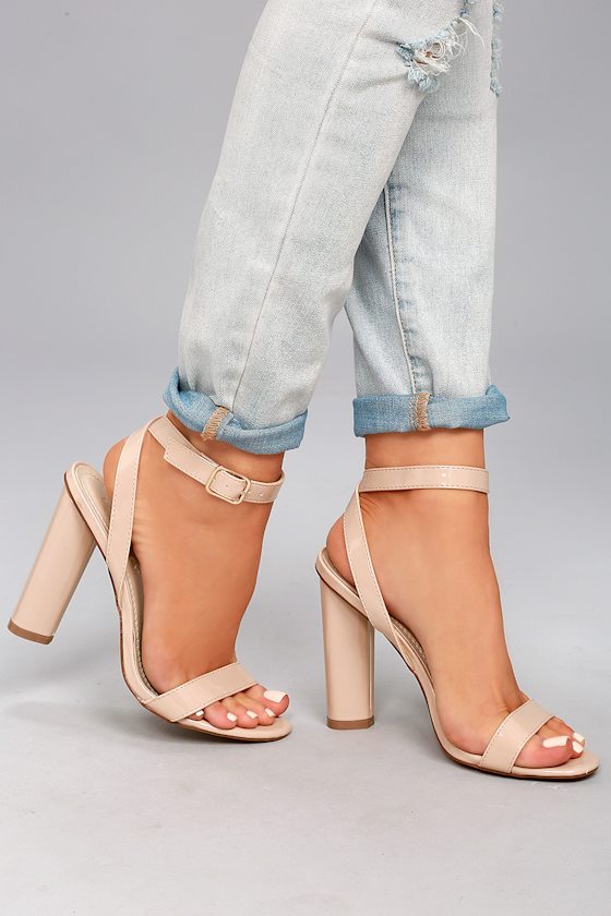 Raine Nude Patent Ankle Strap Heels 1
