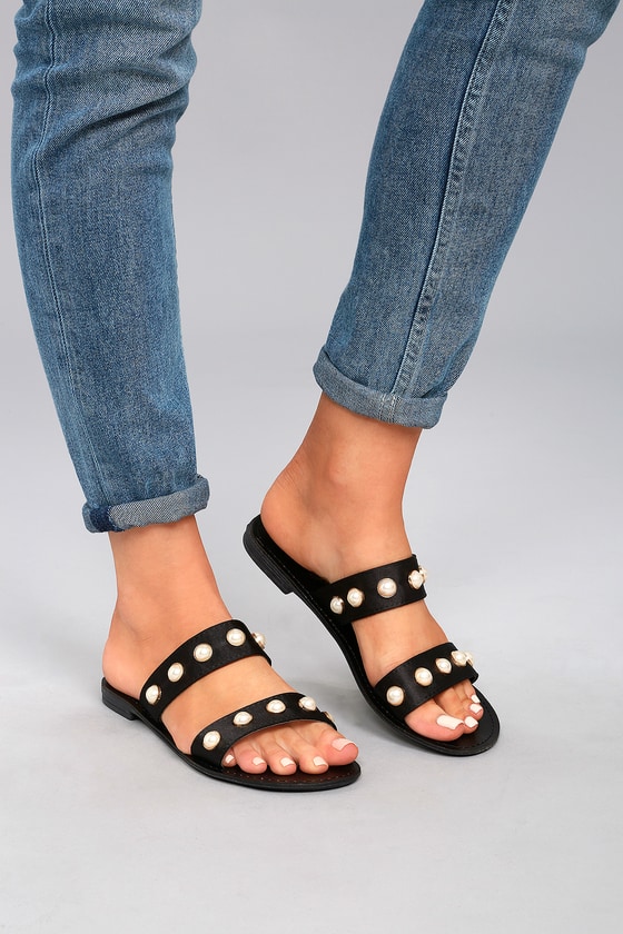 Xandra Black Pearl Slide Sandals