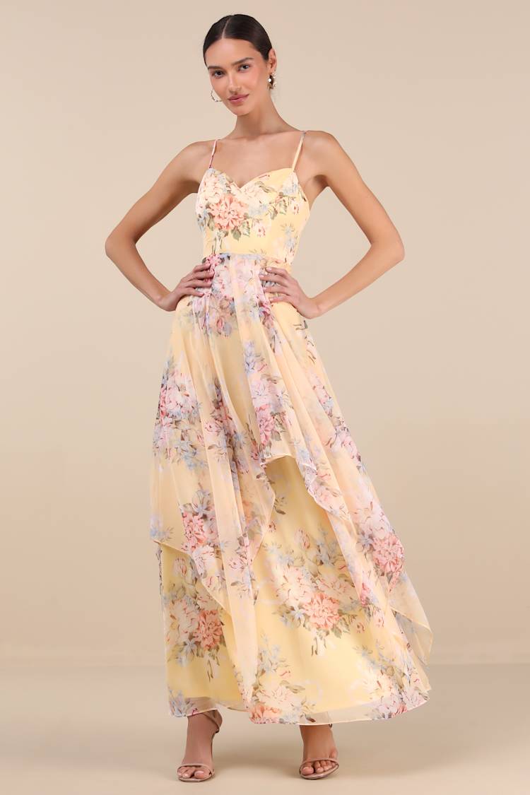 Breigh Yellow Floral Sleeveless Maxi Dress