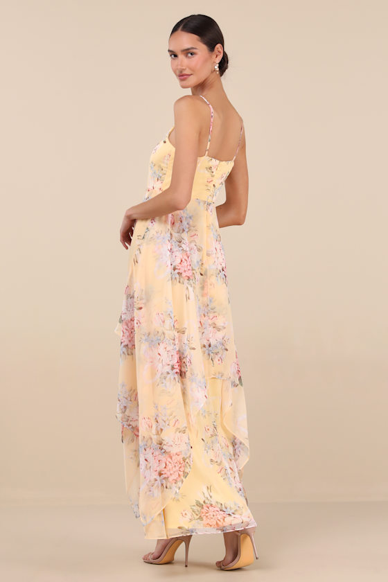 Lulus Breigh Yellow Floral Sleeveless Maxi Dress In Multi