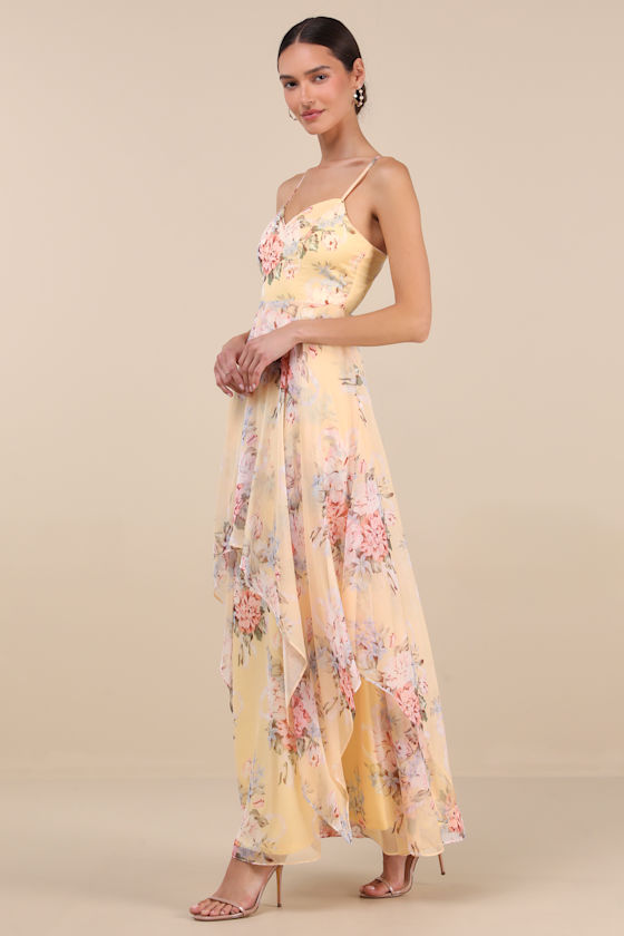 Lulus Breigh Yellow Floral Sleeveless Maxi Dress In Multi