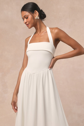 Telia White Halter Basque Waist Maxi Dress Telia White Halter Basque Waist Maxi Dress