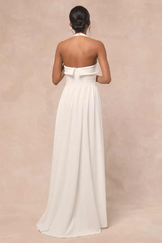 White Halter Maxi Dress - Basque Waist Dress - Halter Bridal Gown - Image 3