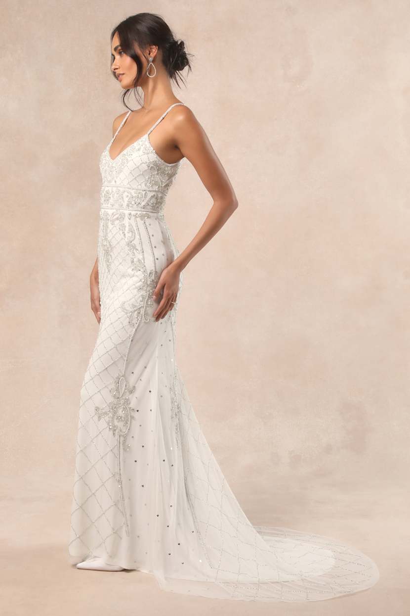 White Embellished Gown - White Beaded Gown - Mermaid Maxi Dress - Lulus