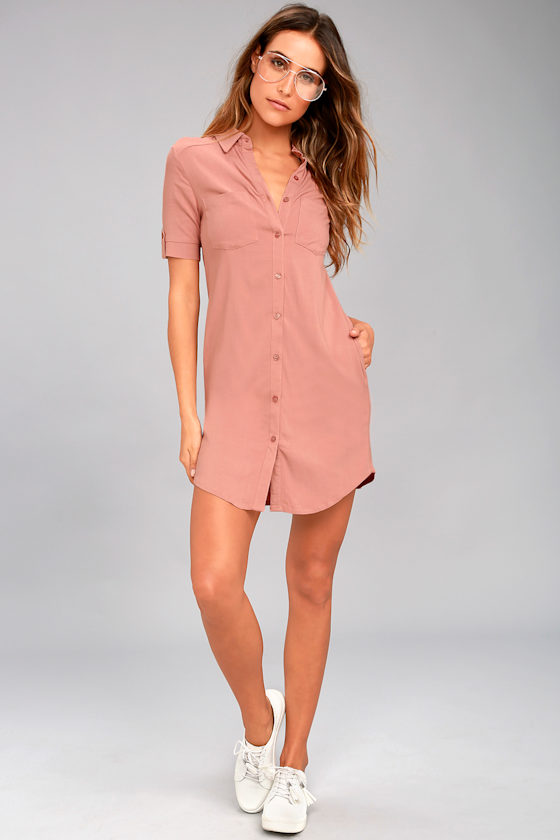 Oxford Comma Blush Shirt Dress 7