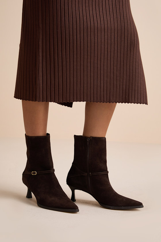 Ilhana Chocolate Suede Leather Mid-Calf Boots 1