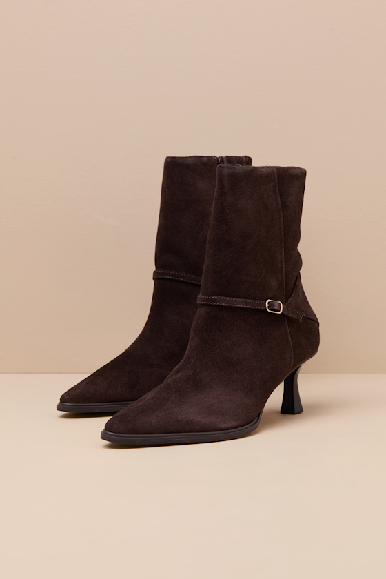 Ilhana Chocolate Suede Leather Mid-Calf Boots 1