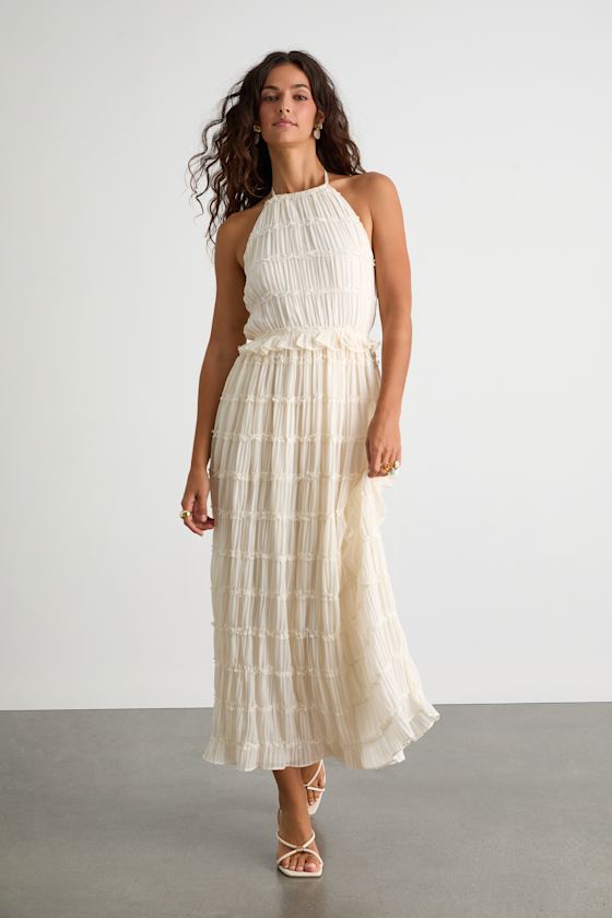 ◆Loulouseoul◆ Lily Shirring Long Dress White Lily Shirring Long Dress (White) - LOULOUSEOUL