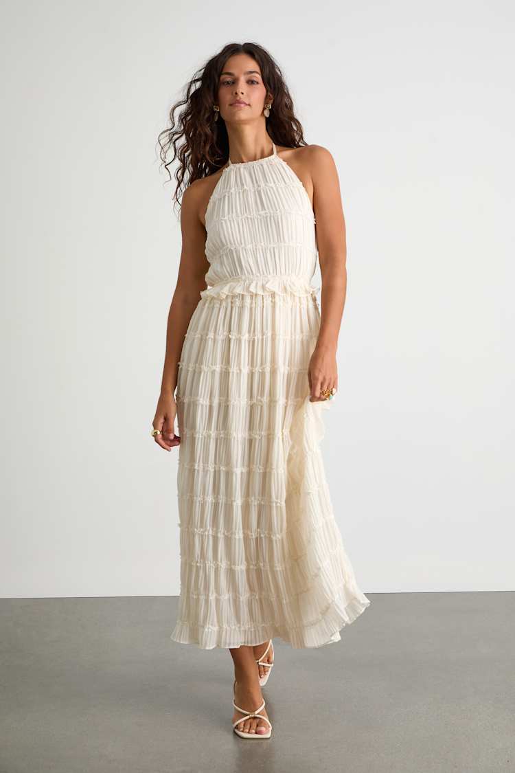 yellow satin dress halter Tessa Mermaid Halter Satin Gown main image 1