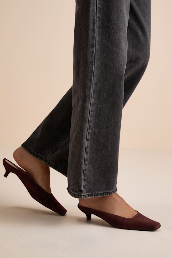 Classy Cappuccino Suede Leather Kitten Heel Mules 1