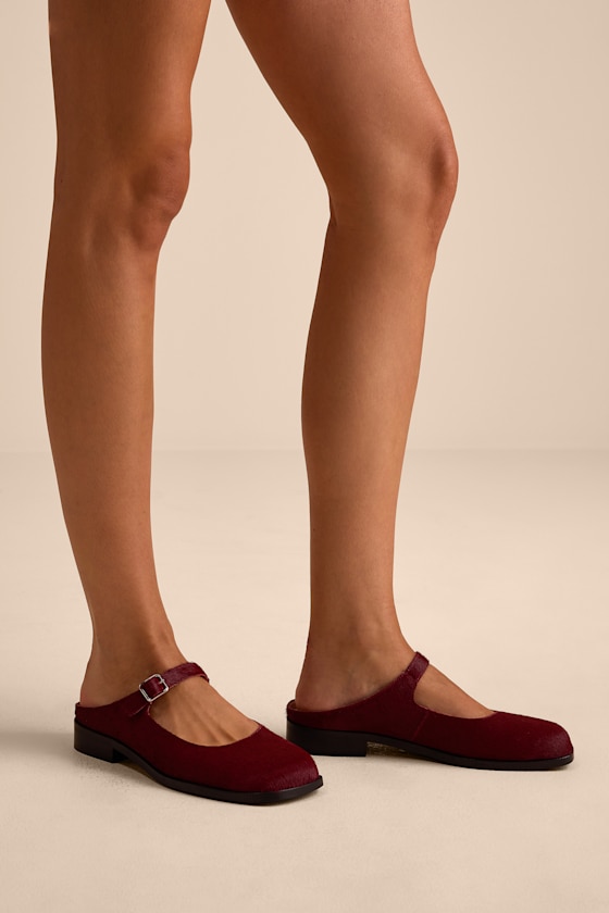 Matisse Merlin - Burgundy Mary Janes - Calf Hair Mary Jane Mules