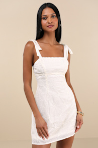 Mizuki Cream Embroidered Tie-Strap Mini Dress 2