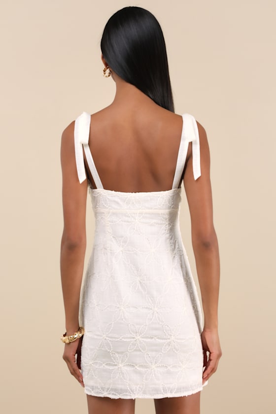 Mizuki Cream Embroidered Tie-Strap Mini Dress 5