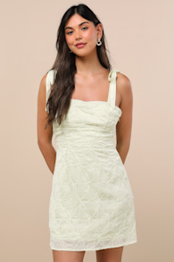 Mizuki Light Sage Embroidered Tie-Strap Mini Dress 2