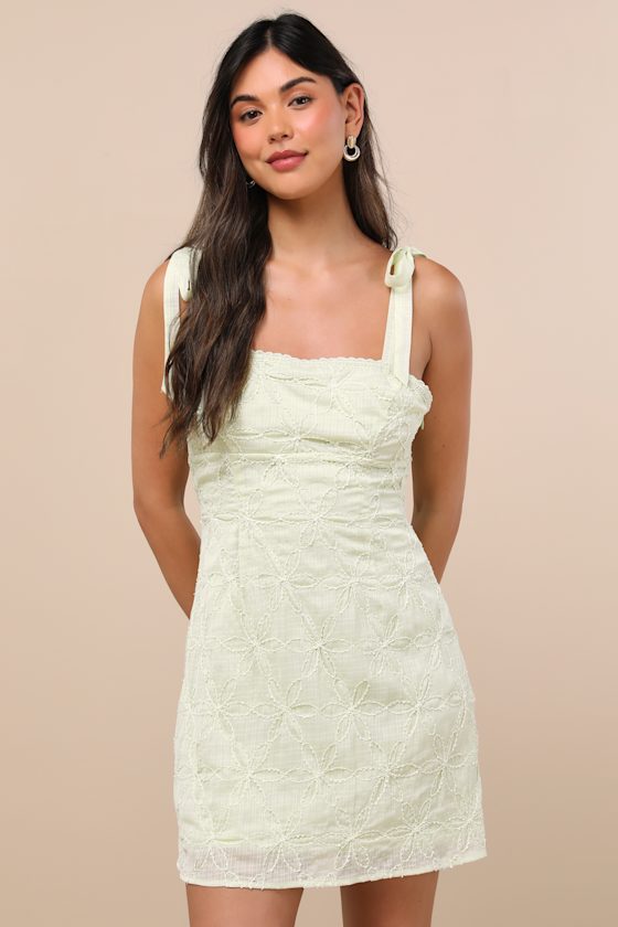 Mizuki Light Sage Embroidered Tie-Strap Mini Dress 2