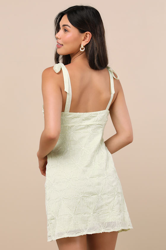 Mizuki Light Sage Embroidered Tie-Strap Mini Dress 5