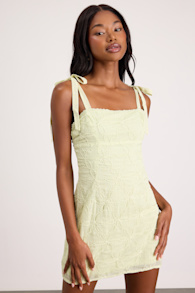 Mizuki Light Sage Embroidered Tie-Strap Mini Dress 1