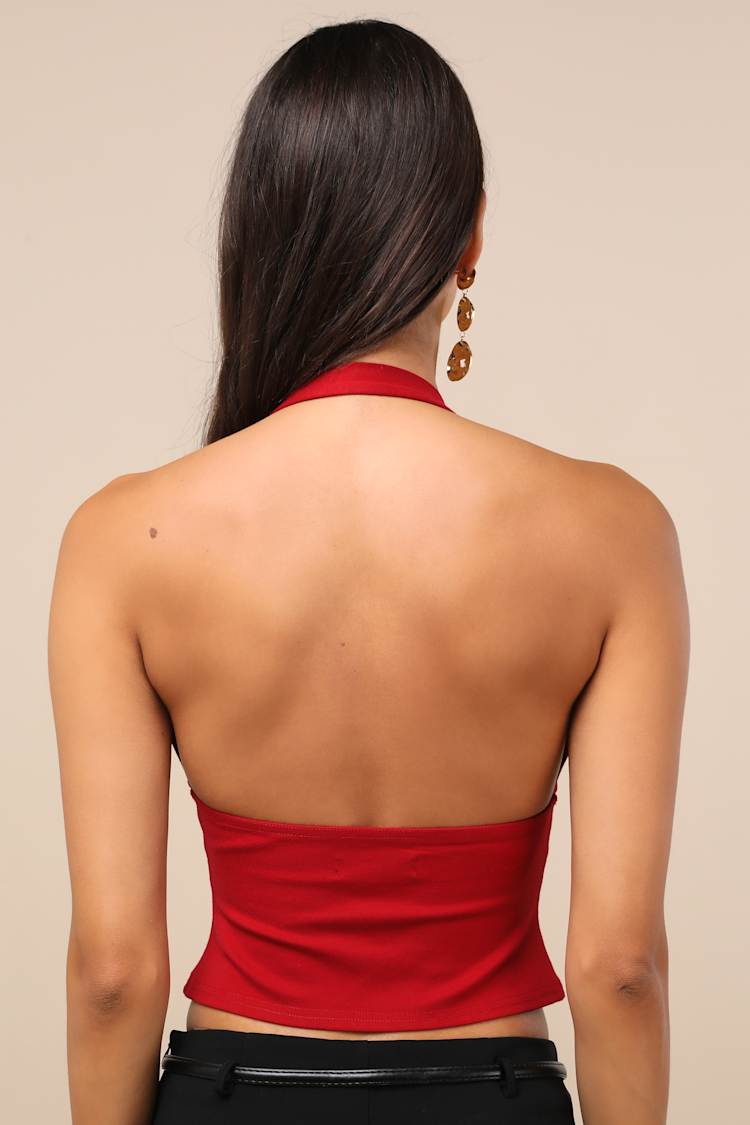 Antonette Red Halter Neck Top