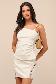 Mahsa Cream Crochet Embroidered Asymmetrical Tank Top 1