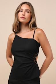 Mahsa Black Crochet Embroidered Asymmetrical Tank Top 1