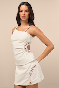 Mahsa Cream Crochet Embroidered High-Rise Mini Skirt 2