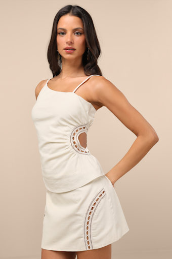 Mahsa Cream Crochet Embroidered High-Rise Mini Skirt 2