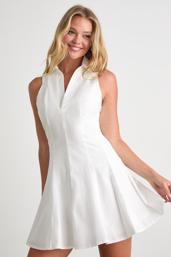 Zenley White Collared Skater Mini Dress 2