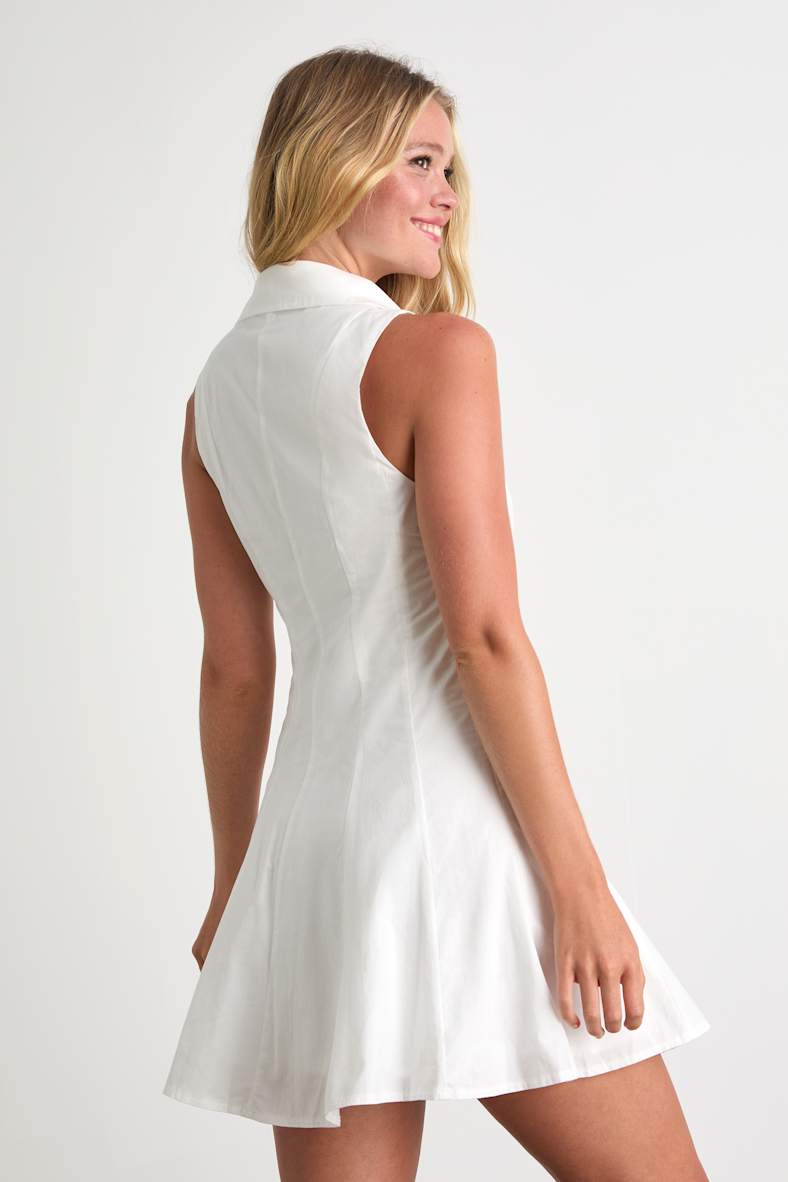 Zenley White Collared Skater Mini Dress