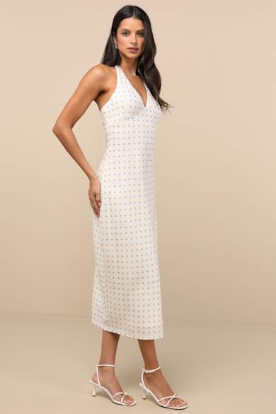 princess polly baby blue dress Blue Vanilla Cream Polka Dot Midi Dress main image 0