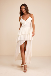 Brinna Ivory Ruffled High-Low Maxi Dress 2