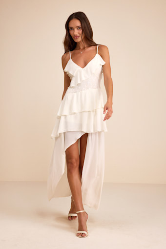 Brinna Ivory Ruffled High-Low Maxi Dress 2