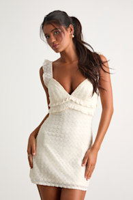 Melosa Ivory Textured Ruffled Mini Dress 1