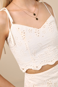 Kamilla Cream Eyelet Embroidered Tie-Strap Tank Top 3
