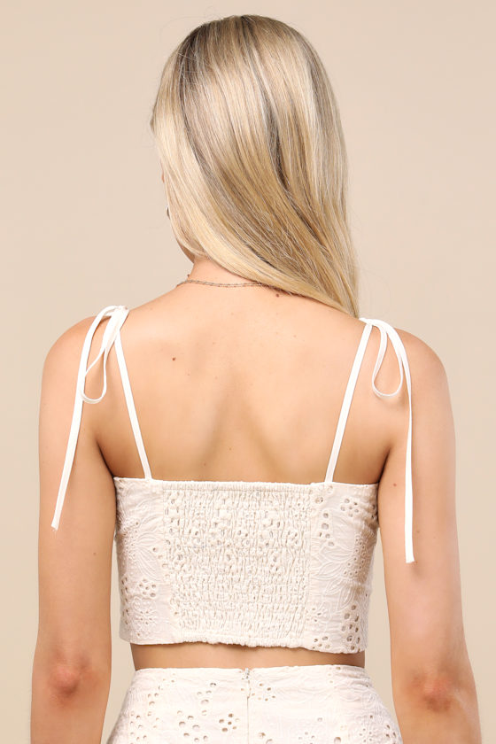 Kamilla Cream Eyelet Embroidered Tie-Strap Tank Top 5
