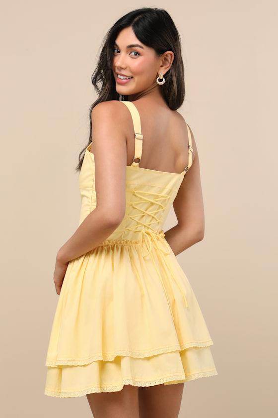 Aspyn Yellow Tiered Asymmetrical Mini Dress 1