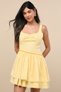 Aspyn Yellow Tiered Asymmetrical Mini Dress 3