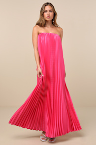 Divian Hot Pink Ombre Pleated Swing Maxi Dress 1