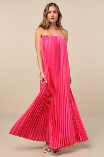 Divian Hot Pink Ombre Pleated Swing Maxi Dress 1