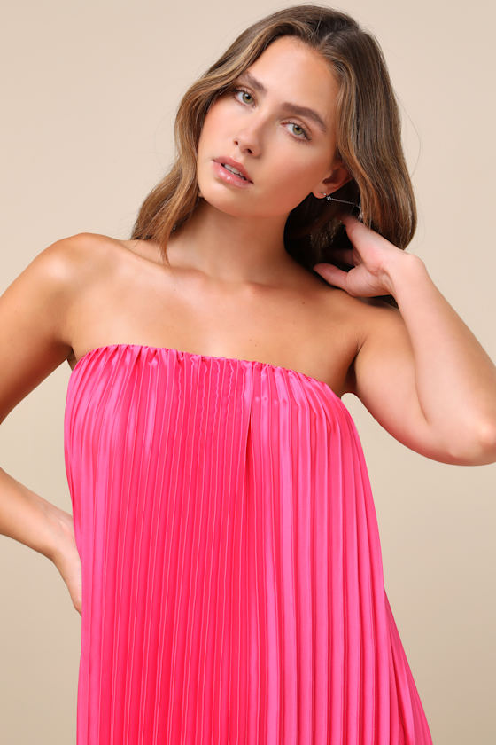 Divian Hot Pink Ombre Pleated Swing Maxi Dress 3