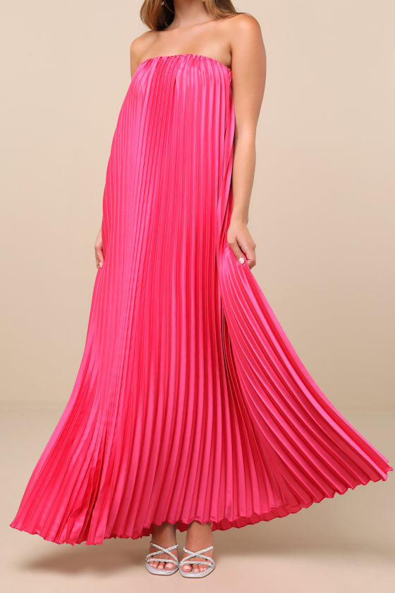 Pink Ombre Maxi Dress - Pleated Maxi Dress - Swing Maxi Dress - Image 5