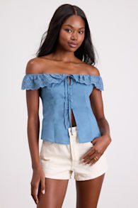 Alesana Blue Eyelet Embroidered Button-Front Top 2