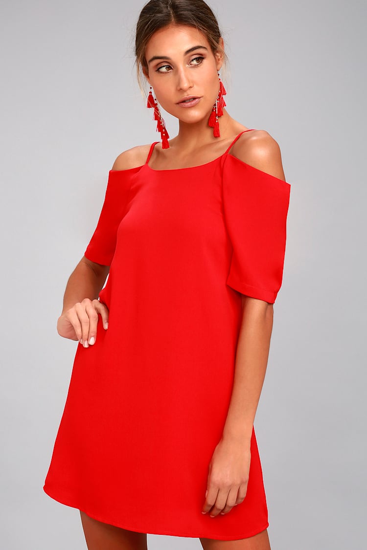 red fitted shift dress All The Drama I Need Red Feather Shift Dress – Shop the Mint