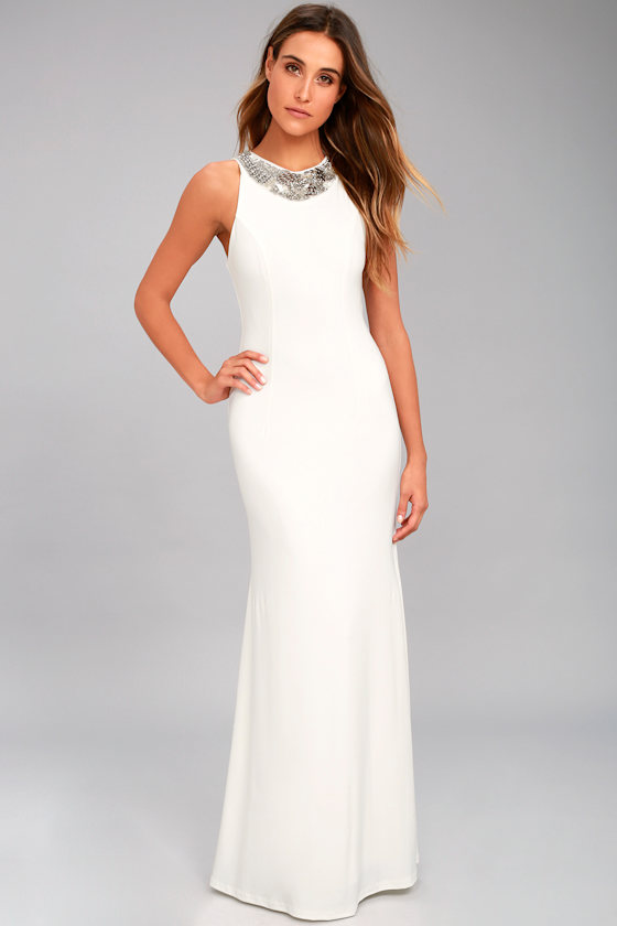 Pledging My Love White Beaded Maxi Dress 1