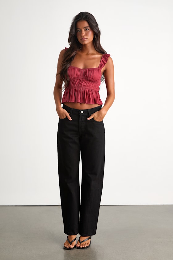 Sophisticate Rust Red Satin Peplum Tank Top - thumbnail 4
